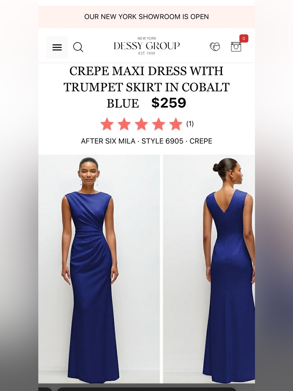 After Six Cobalt Blue Crepe Trumpet Maxi Dress